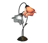 Stained Glass Accent Table Lamp with 8-inch Wide Bent Glass Flower Lampshade Leaf Base 22-inch Tall Bedside Night Light for Living Room Bedroom Corner, c