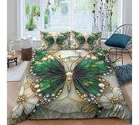 Stained glass butterflySet Di Copripiumino morbida microfibra 3 pezzi motivo 3D con cerniera Art deco floral copripiumino incluso federe aiosa ultra morbido for ragazze Single（135x200cm）