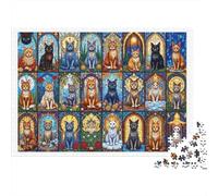 Stained Glass Cats Puzzle Classico 1000 Pezzi Per Ragazzi 14+ Passatempo Decorazione Murale Alta Qualità Attività Domestiche Cartone Resistente 52x38cm/1000pcs