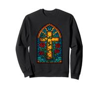 Stained Glass Cross with Red Roses Felpa