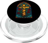 Stained Glass Cross with Red Roses PopSockets PopGrip per MagSafe