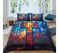 Stained glass crossSet Di Copripiumino morbida Set di 3 Pezzi stampa di 3D con cerniera Religious art style copripiumino con federa traspirante for bambini adulti ragazzi Super king（260x220cm）