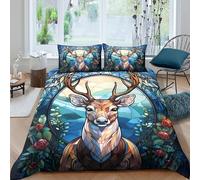 Stained glass deerSet Di Copripiumino microfibra 3 pezzi motivo 3D con cerniera Nature fantasy art copripiumino con federa soffice ultra morbido for ragazze Double（200x200cm）