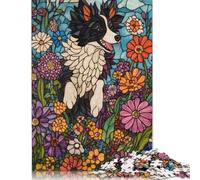 Stained Glass Dog in Flowers Jigsaw Puzzle Impossibili 1000Pcs Decorazione Per La Casa. Giochi Rilassamento E Intelligence Per Adulti E Bambini Da 12 Anni 1000pcs (38x26cm)
