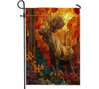 Stained Glass Fall Moose Autumn Wild Animal Bandiera Da Giardino Resistente Alle Intemperie Bandiera Colore Vivido Bandiere Per Cortile Feste Balcone 30X45Cm