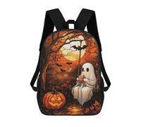 Stained Glass Ghost And Coffee Under The Moon Zaino Scolastico Zaino Per Bambini Borsa Scolastica Di Grande Capacità Zaino Per Bambini Per La Scuola Zaino 3D Borsa Per Libri Regali Per Bambini 17inch