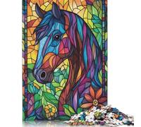 Stained Glass Horse Puzzle Impossibili 1000Pcs Decorazione Per La Casa. Rilassamento E Intelligence Per Adulti E Bambini Da 12 Anni 1000pcs (75x50cm)