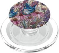 Stained Glass Inspired Butterflies Purple and Blue Floral Ar PopSockets PopGrip per MagSafe