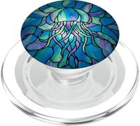 Stained Glass Jellyfish Blue Purple Mosaic Ocean Art PopSockets PopGrip per MagSafe