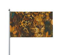 Stained Glass Leopard & Sunflower Bandiera Da Giardino Resistente Alle Intemperie Flag Robuste Bandiera Per Interno Esterno Casa Portico 90X150Cm