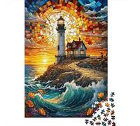 Stained Glass Lighthouse 1000 Pezzi Cartolina Premium Pacchetto Puzzle Senior Jigsaw Entusiasti Difficile Sfidante Decorazione Murale Pacchetto Valore 70x50cm/1000pcs