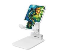 Stained Glass Majestic Green Dragon Supporto pieghevole per telefono cellulare ad angolo regolabile in altezza Supporto per cellulare portatile da tavolo compatibile con tutti gli smartphone bianco