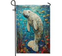 Stained Glass Manatee Ocean Fish Bandiere Resistente Alle Intemperie Bandiera Colore Vivido Bandiera Da Giardino Per Esterno Portico Festival 30X45Cm