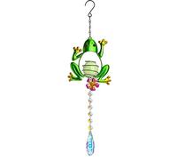 Stained Glass Metal Frog Suncatcher Crystals for Window Ornament - 17" Outdoor Fence Wall Art Decor, Rainbow Maker Hanging for Garden Yard Living Room Bedroom Patio Balcony