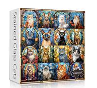 Stained Glass Puzzle Cat Puzzles for Adults 1000 Pieces, Colorful Kitty Kitten Collage Puzzles 1000 Pieces, Hard Difficult Impossible Challenging Jigsaw Puzzles for Adults