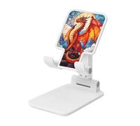 Stained Glass Red Dragon Misty Mountain Supporto per cellulare pieghevole ad angolo regolabile in altezza Supporto per cellulare portatile da tavolo compatibile con tutti gli smartphone bianco
