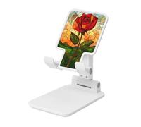 Stained Glass Red Rose Supporto pieghevole per telefono cellulare ad angolo regolabile in altezza Supporto per cellulare portatile da tavolo compatibile con tutti gli smartphone bianco
