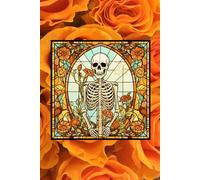 Stained Glass Skeleton with Orange Roses: Blank Lined Notebook