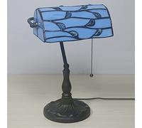 Stained Glass Table Lamp Banker Lamp, Purple Blue Lamp, Office Study Reading Piano Accent Desk Library Light, Bedroom Bedside Lamp,Zinc Alloy Base,Pull Chain Switch,Blue a