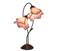 Stained Glass Table Lamp with 8-inch Wide Bent Glass Flower Lampshade Leaf Base 22-inch Tall Night Light for Living Room Bedroom Bedside Decorative,Pink
