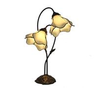 Stained Glass Table Lamp with 8-inch Wide Bent Glass Flower Lampshade Leaf Base 22-inch Tall Night Light for Living Room Bedroom Bedside Decorative,Beige