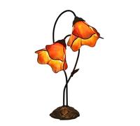 Stained Glass Table Lamp with 8-inch Wide Bent Glass Flower Lampshade Leaf Base 22-inch Tall Night Light for Living Room Bedroom Bedside Decorative,Orange