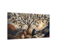 Stained-Glass Vases With Branches Canvas Print - Kitchen, Wall 40×20 inch (100×50 cm) - Horizontal / 1.25 inch (3 cm)