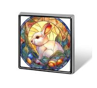 Stained Glass White Rabbit Easter Eggs Green Leaves Unisex Spille e spille quadrate leggere bavero distintivo gioielli per abbigliamento scialle cappello