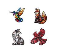 Stained Glass Wildlife Enamel Pins, Animal Pins with Fox, Wolf, Hummingbird & Red Bird, Cute Unique Wildlife Brooch for scarves, backpacks, and jackets-to animal lovers (Mix-4)