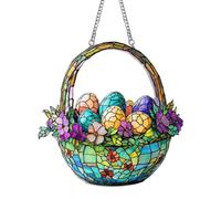 Stained Glass Window Charm, Acrylic Egg Basket Pendant with Metal Chain, Multi-Functional Garden Ornament, Decorative Egg Basket for Women And Men, Multicolor
