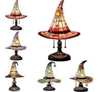 Stained Glass Witch Hat Lamp,Witches Hat Lamp,Usb Powered Gothic Wizard Hats Night Light,Handcrafted Retro Resin Witch Lamps,Indoor For Bedroom, Bookshelf & Living Room Decor，Red：S