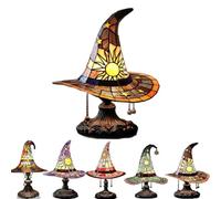 Stained Glass Witch Hat Lamp,Witches Hat Lamp,Usb Powered Gothic Wizard Hats Night Light,Handcrafted Retro Resin Witch Lamps,Indoor For Bedroom, Bookshelf & Living Room Decor，yellow：S