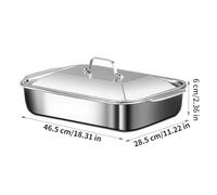 Stainless Steel Baking Pan - Rectangle Tray Dish with Lid, 14 Inch Bakeware with Handle, Oven-Safe Container with Grip, Kitchen Tool Functional Style, Pan for Cake, Bread, Lasagna, Gratin, Pizza