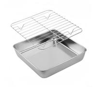 Stainless Steel Baking Pan with Rack 24cm Roast Tray(24CM) | stainless steel, rust-resistant, includes cooling rack, 24x24x5cm size, oven safe