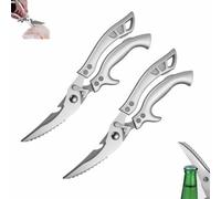 Stainless Steel Bone Cut,Heavy Duty Stainless Steel Kitchen Scissors,With Non-Slip Handle & Safety Lock,For Chicken,Meat Cutting,Turkey,Fish,Vegetables,Spring Loaded,Dishwasher Safe (2pcs)
