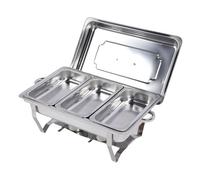Stainless Steel Buffet Chafing Dish Set Foldable Heat Preservation Multifunctional Buffet Warmer for Gathering Outdoor Wedding (3 Compartment 600ml)