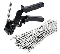 Stainless Steel Cable Tie Gun Tool with Heavy Duty Metal Zip Ties Use Chain Link Fence Automotive Exhaust Wrap Wire Fastening Accessories (Cable Tie Gun + 4.6 x 300mm Cable Ties (100 pcs))