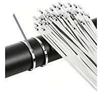 Stainless Steel Cable Tie Gun Tool with Heavy Duty Metal Zip Ties Use Chain Link Fence Automotive Exhaust Wrap Wire Fastening Accessories (4.6 × 150 mm (100 pcs))