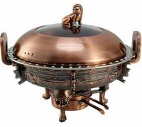 Stainless Steel Chafing Dish, 3L Round Buffet Warmer Set with Food Pans, Stove Stand, Visible Pot Lid And Fuel Holder for Wedding, Party, Banquet, Green Bronze,Red Bronze (Red Bronze)