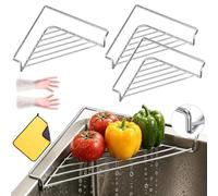 Stainless Steel Corner Kitchen Sink Shelf with Triangular Open Wire Rack, Triangle Over Sink Drain Organizer Dish Drying Rack, Space Saving Dish Sponge Holder (3pcs)