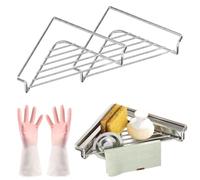 Stainless Steel Corner Kitchen Sink Shelf with Triangular Open Wire Rack, Triangle Over Sink Drain Organizer Dish Drying Rack, Space Saving Dish Sponge Holder (2pcs)