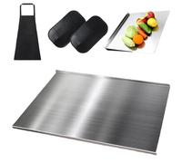 Stainless Steel Cutting Boards for Kitchen, Stainless Steel Cutting Board with Lip, Cutting Board with Silicone Mat for Meat, Fruits, Vegetables, Bread (15.7 x 11.8 in)