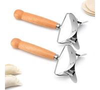Stainless Steel Dumpling Wrapper Cutter, Ravioli Dough Roller Mold (Wood) | Round Wrapper Cutting, Smooth Rolling Action, Stainless Steel Build, Dumpling Ravioli And Wonton Prep
