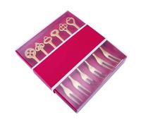 Stainless Steel Fruit Utensils 2 Prong | 304 Tarnish - Proof Cocktail Appetizer Utensils | Dessert Party Utensils for Home/Restaurant/Wedding | Gold Small Utensils Set of 5