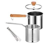Stainless Steel Frying Pot - Oil Strainer With Basket | Grease Saver | Deep Fryer Pot With Lid And Wooden Handle For Chicken Wings Seafood French Fries
