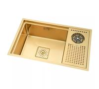 Stainless Steel Gold 304 Ladder Single Tank with Cup Washer Center Island Bar Small Kitchen Under Counter Basin (Color : Gold, Size 56 * 38 21cm)