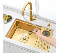 Stainless Steel Gold Kitchen with Cup Washer And Pull Faucet Undercounter Hidden Bar Kitchen Under Counter Basin (Color : Gold, Size 60 * 40 21cm)