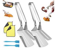 Stainless Steel Grill Clamp, Anti-Scald Extended Handle Spatula Tong, Stainless Steel Kitchen Tong, Barbecue Clamp & Versatile Kitchen Tool for Flipping Steak Fish Bread Hamburger BBQ Pizza (A2)