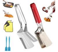 Stainless Steel Grill Clamp, Anti-Scald Extended Handle Spatula Tong, Stainless Steel Kitchen Tong, Barbecue Clamp & Versatile Kitchen Tool for Flipping Steak Fish Bread Hamburger BBQ Pizza (2Mix)