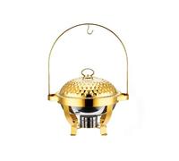 Stainless Steel Hanging Lid Dining Stove Golden Round Hotel Food Insulation Container with Bracket Alcohol Buffet Stove (C 8.0L)